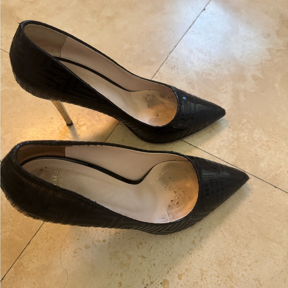 Versace Black Heels with Gold Stiletto